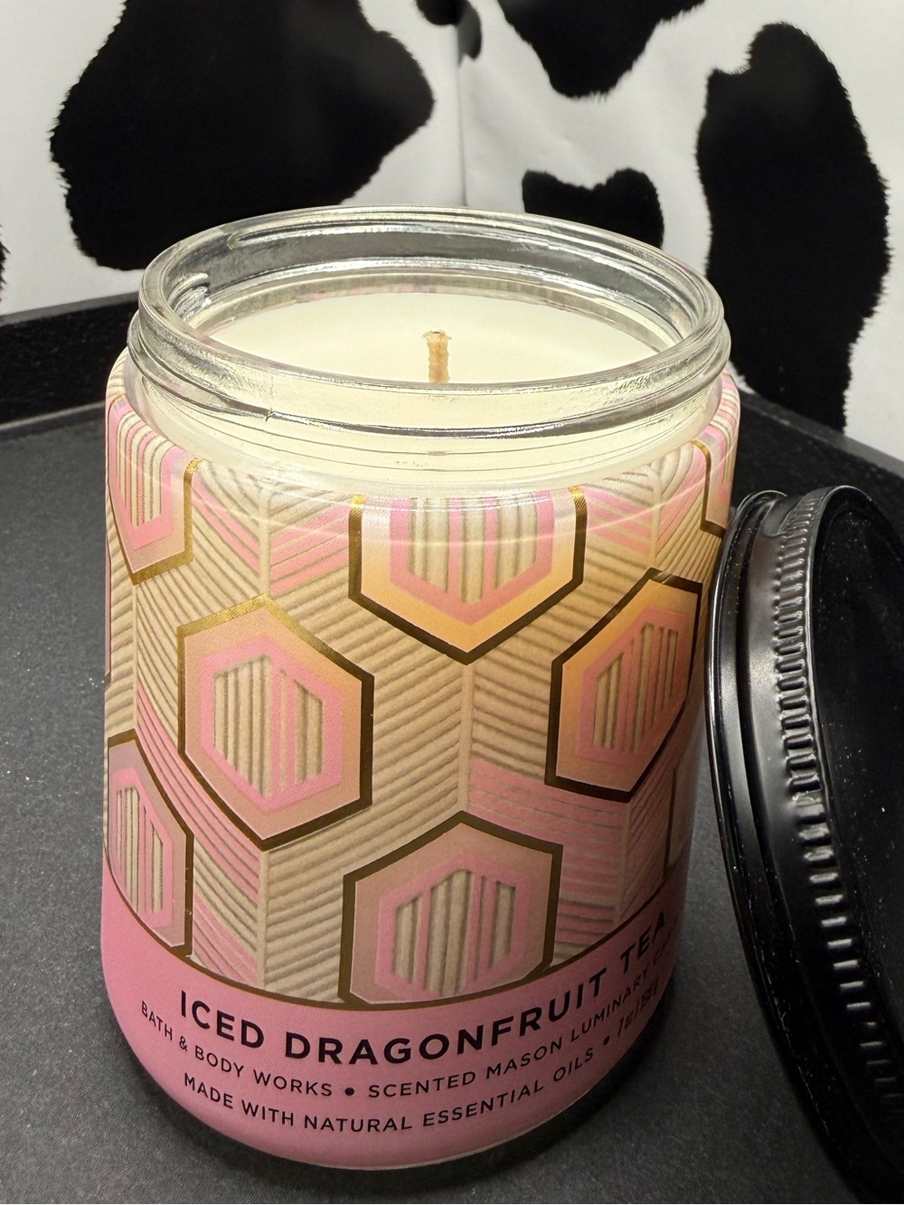 Bath & Body Works Iced Dragonfruit Tea Scented Candle — Pink, Gold, Cream